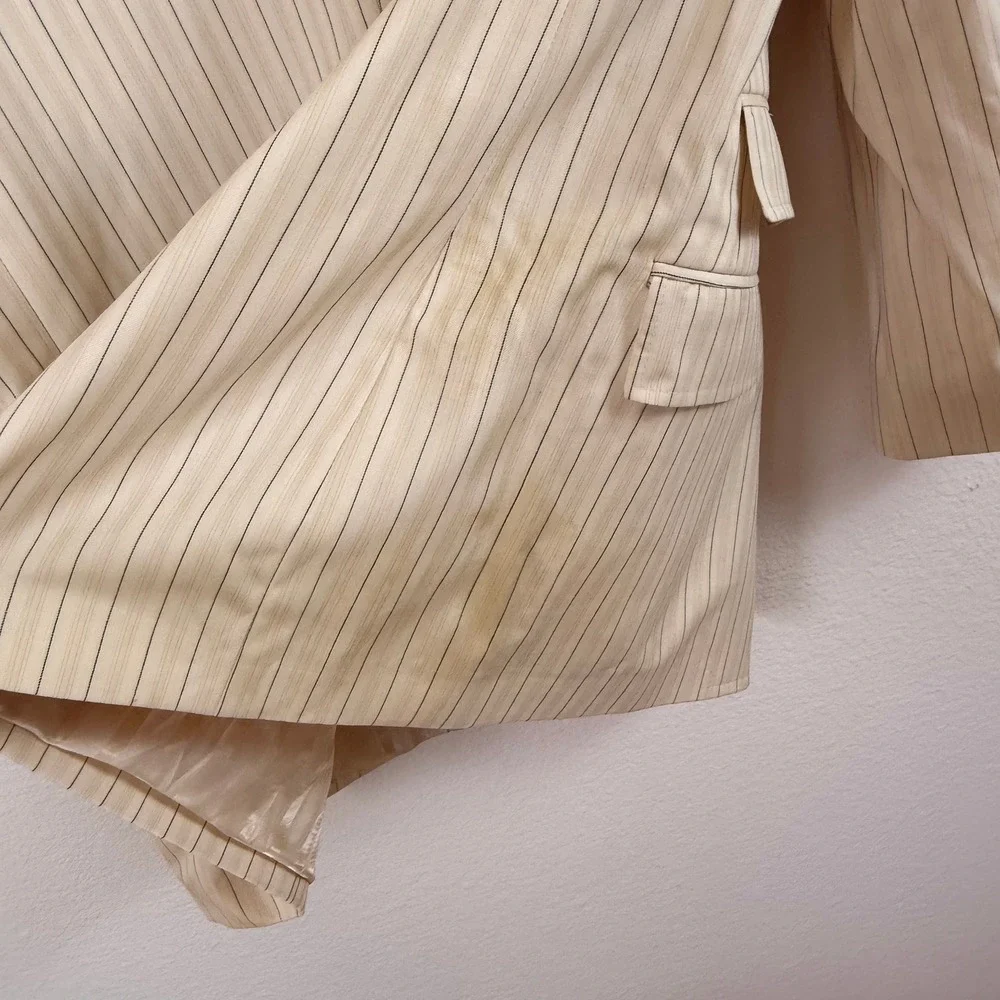 Extrema by Zanetti Blazer 52L Cream Pinstripe‎ Fair Wool Italy (Need Dry Clean)